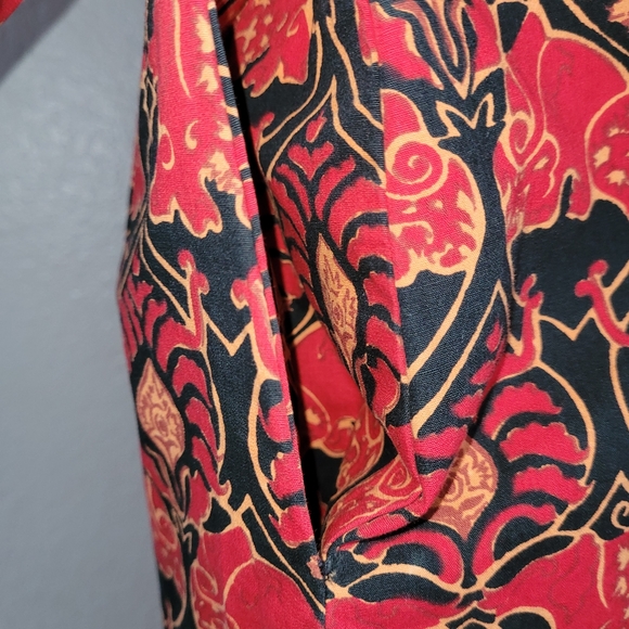 Vintage Thai size 12 red cotton kaftan Maxi Dress house robe loungewear - Picture 6 of 16